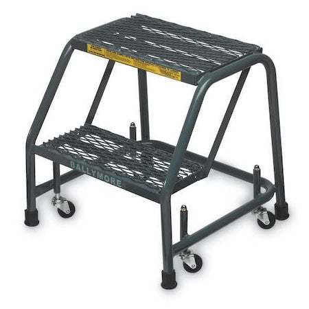 19 in H Steel Rolling Ladder, 2 Steps, 450 lb Load Capacity
