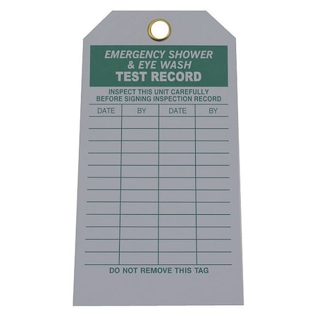 Tag, Emergency Shower & Eye Wash Test, Cardstock, 5 3/4 in H x 3 in W, White, Rectangle, 100 PK