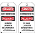 Danger Bilingual Tag, Lockout Tagout, Polyester, 5 3/4 in H x 3 in W, Black, Red, White, Rectangle