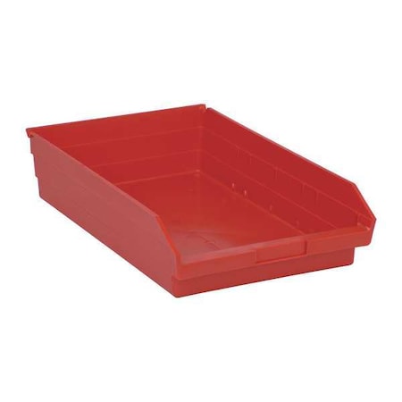 Shelf Storage Bin, Polypropylene, Red, 4 in H, 11 1/8 in W, 17 7/8 in L