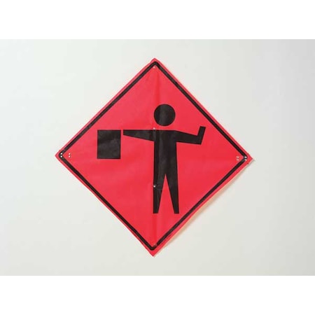 Flagger Ahead Traffic Sign, 36 in H, 36 in W, Vinyl, Diamond, No Text, 669-C/36-NRVFO-FS