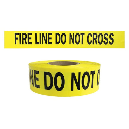 Barricade Tape, Fire Line Do Not Cross, Yellow, 3 in Wide x 1, 000 ft Length, Polyethylene, 4 mil