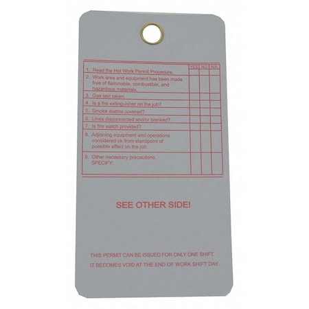 Tag, Hot Work Permit Approval, Cardstock, 3 in W, 5 3/4 in H