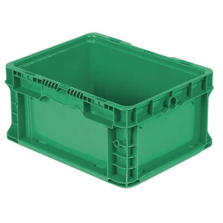 Solid & Stackable Straight Wall Storage Container, 3.6 gal, 12 in L x 15 in W x 7-1/2 in H, Green