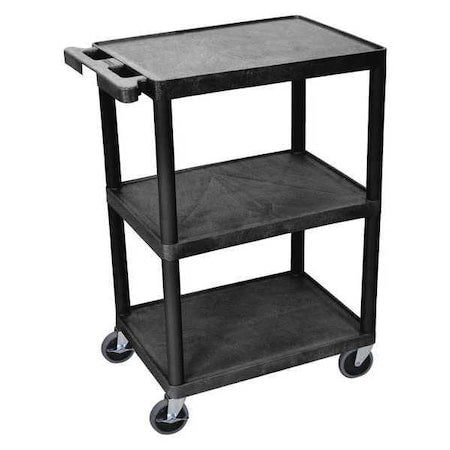 Utility Cart with Lipped Plastic Shelves, 300 lb Load Capacity, 3 Shelves, 24 in L, 18 in W
