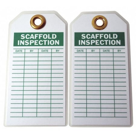 Tag, Scaffold, Polyester, 3 in H x 5 3/4 in W, White, Rectangle, 10 PK