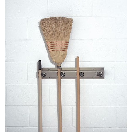 Mop/Broom Holder, Slvr, SS, Holds 4 Units