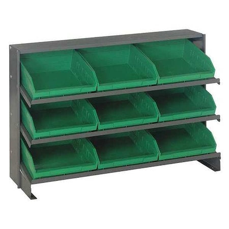 Steel Bench Pick Rack, 12 in D x 21 in H x 36 in W, 3 Shelves, Green