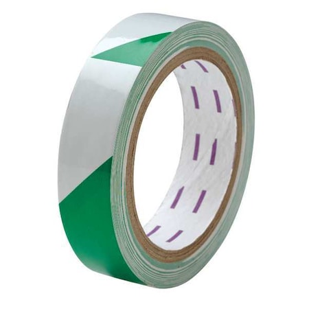 Floor Marking Tape, vinyl, No Legend, Green, White, 1 in W., 5 mil Thickness