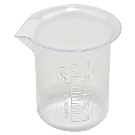 Beaker, Polypropylene, Low Form, 50 mL / 1.69 fl oz Capacity, Not Rated Not Applicable, 20 PK