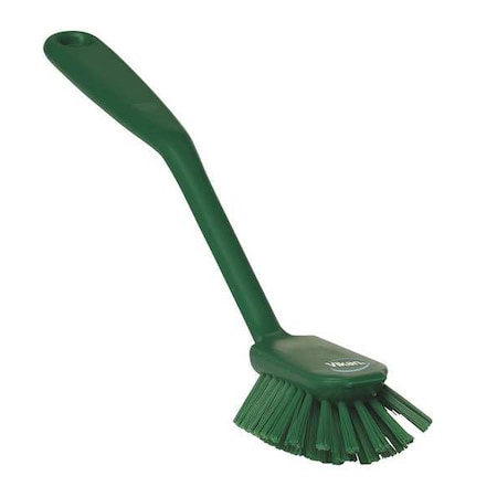 2 25/64 in W Dish Brush, Medium, 8 in L Handle, 3 1/8 in L Brush, Green, Plastic