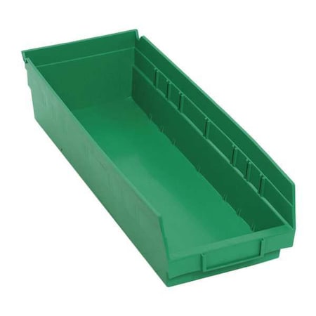 Shelf Storage Bin, Polypropylene, Green, 4 in H, 6 5/8 in W, 17 7/8 in L