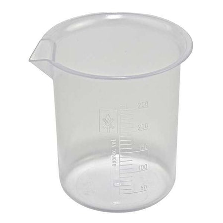Beaker, Polypropylene, Low Form, 250 mL / 8.45 fl oz Capacity, Not Rated Not Applicable, 8 PK