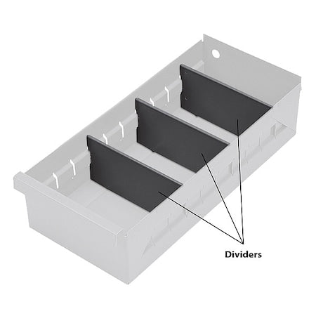Drawer Bin Divider, Plastic, Gray, 5 1/4 in W x 2 1/2 in H, 12 PK