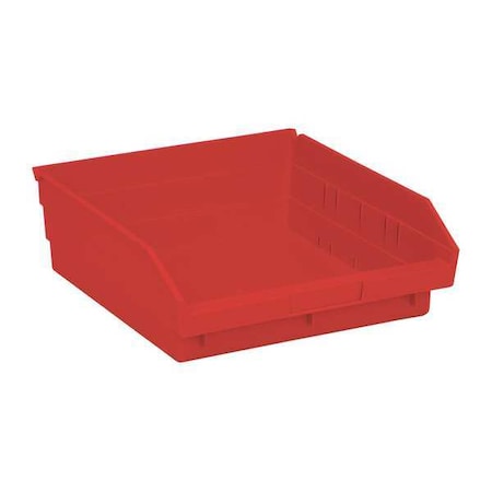 Shelf Storage Bin, Polypropylene, Red, 4 in H, 11 1/8 in W, 11 5/8 in L