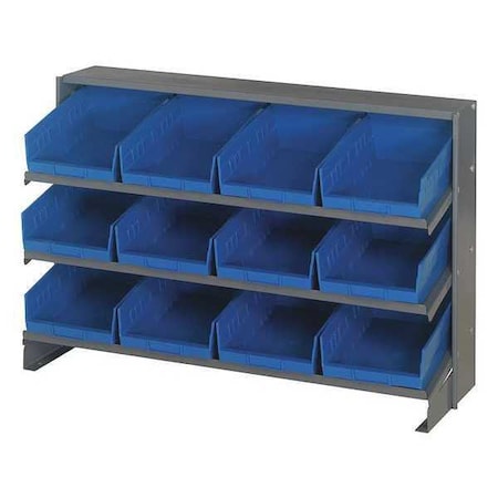 Steel Bench Pick Rack, 12 in D x 21 in H x 36 in W, 3 Shelves, Blue