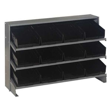 Steel Bench Pick Rack, 12 in D x 21 in H x 36 in W, 3 Shelves, Black