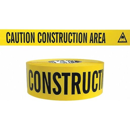 Barricade Tape, Construction Site, Yellow, 3 in Wide x 500 ft Length, Polypropylene, 4 mil