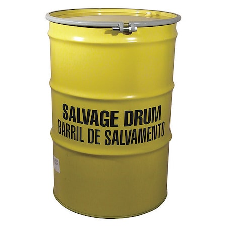 Open Head Salvage Drum, Steel, 85 gal, Lined, Yellow
