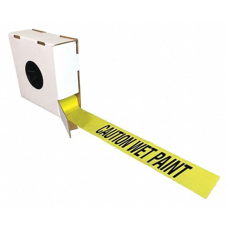 Barricade Tape with Reel, Caution Wet Paint, Yellow, 3 in Wide x 1, 000 ft Length, Polyethylene