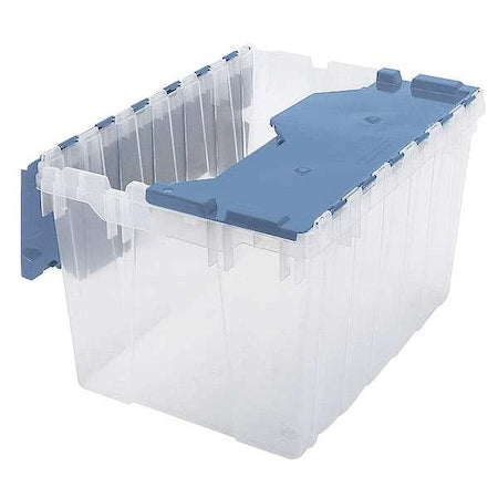 12 gal Attached Lid Container, Blue, Plastic, Steel Hinge
