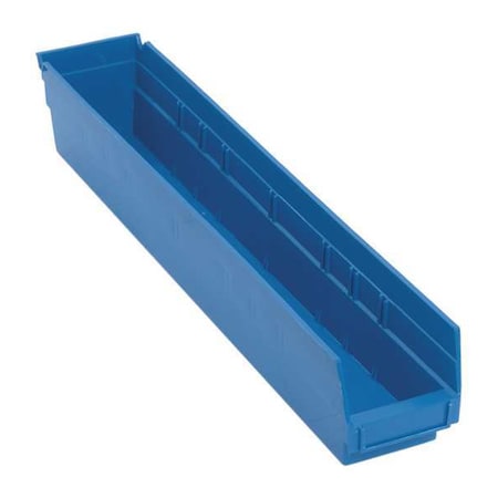 Shelf Storage Bin, Polypropylene, Blue, 4 in H, 4 1/8 in W, 23 5/8 in L