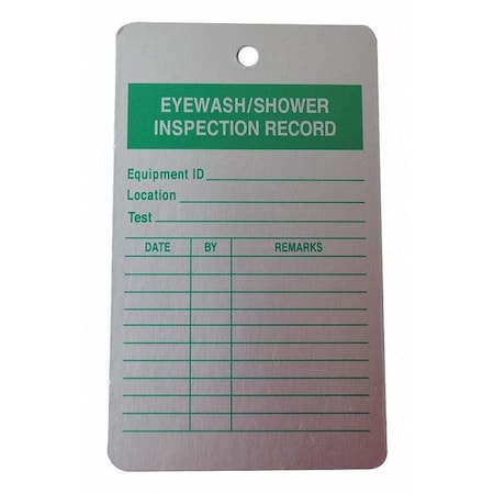 Tag, Emergency Shower & Eye Wash Test, Aluminum, 5 in H x 3 in W, White, Rectangle, 25 PK