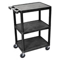 Utility Cart with Lipped Plastic Shelves, Polyethylene, 400 lb Load Capacity, 3 Shelves, 24 in L