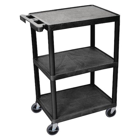 Utility Cart with Lipped Plastic Shelves, Polyethylene, 400 lb Load Capacity, 3 Shelves, 24 in L