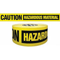 Barricade Tape, Caution Hazardous Material, Yellow, 3 in Wide x 500 ft Length, Polypropylene, 4 mil