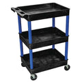 Utility Cart with Deep Lipped Plastic Shelves, 300 lb Load Capacity, 3 Shelves, 24 in L, 18 in W
