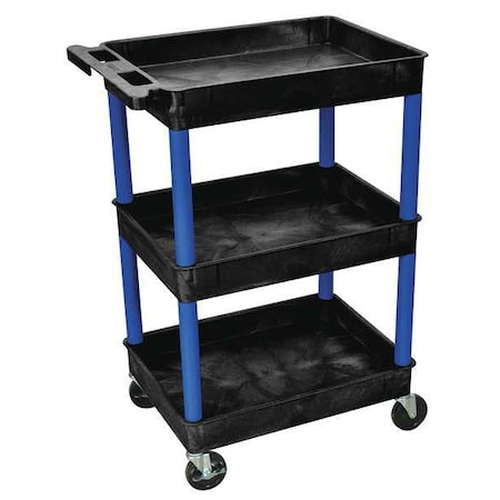 Utility Cart with Deep Lipped Plastic Shelves, 300 lb Load Capacity, 3 Shelves, 24 in L, 18 in W
