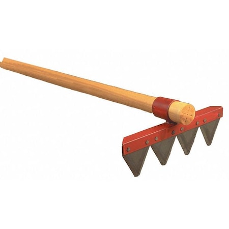 12 in Steel Fire Rake, 4 Tines, 60 in L Wood Handle