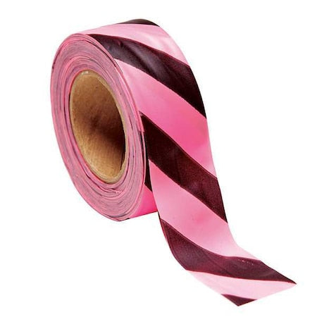 Flagging Tape, No Legend, Black/Fluorescent Pink, 1 3/16 in Wide x 150 ft Length, Vinyl, 2.5 mil