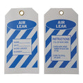 Tag, Air Leak, Polyester, 5 3/4 in H x 3 in W, Blue, White, Rectangle, 10 PK