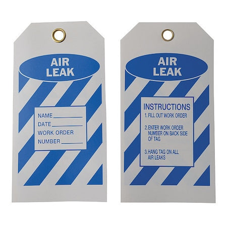 Tag, Air Leak, Polyester, 5 3/4 in H x 3 in W, Blue, White, Rectangle, 10 PK