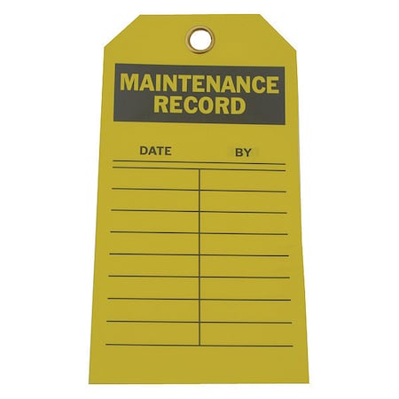 Tag, Maintenance, Polyester, 5 3/4 in H x 3 in W, Yellow, Rectangle, 10 PK