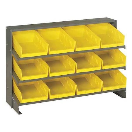 Steel Bench Pick Rack, 12 in D x 21 in H x 36 in W, 3 Shelves, Yellow
