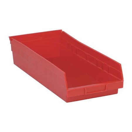 Shelf Storage Bin, Polypropylene, Red, 4 in H, 8 3/8 in W, 17 7/8 in L