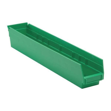 Shelf Storage Bin, Polypropylene, Green, 4 in H, 4 1/8 in W, 23 5/8 in L