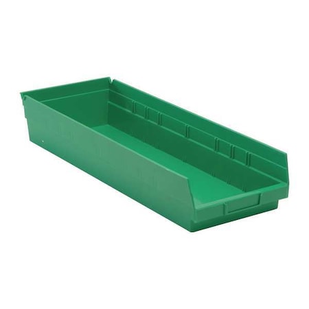 Shelf Storage Bin, Polypropylene, Green, 4 in H, 8 3/8 in W, 23 5/8 in L