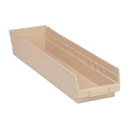 Shelf Storage Bin, Polypropylene, Ivory, 4 in H, 6 5/8 in W, 23 5/8 in L