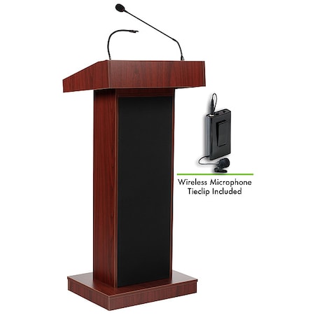 Orator Lectern with Wireless Tie Clip Mic, Mahogany