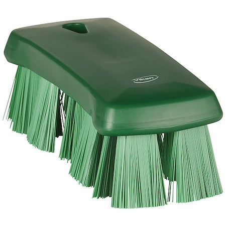 2 5/8 in W Scrub Brush, Stiff, 6 7/8 in L Handle, 6 7/8 in L Brush, Green, Polypropylene