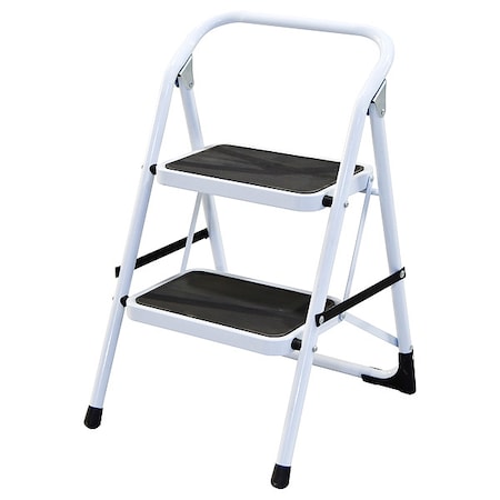 Step Stool, 2 Steps, 225 lb Load Capacity, 2.3 ft Overall Height, Steel, White