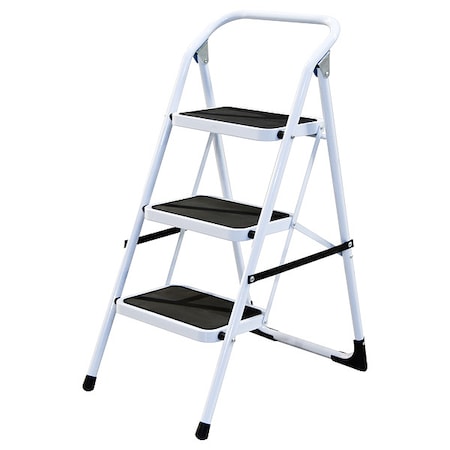 Step Stool, 3 Steps, 225 lb Load Capacity, 3.1 ft Overall Height, Steel, White