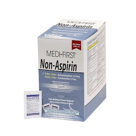 Non-Aspirin Pain Relief, Acetaminophen, 325 mg., Tablet Form, Wrapped Packets, PK500 (250PK of 2)