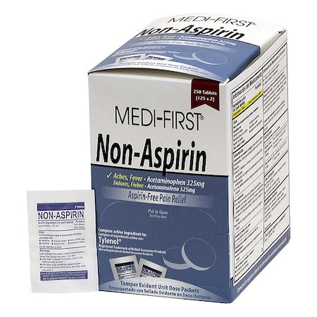 Non-Aspirin Pain Relief, Acetaminophen, 325 mg., Tablet Form, Wrapped Packets, PK250 (125PK of 2)