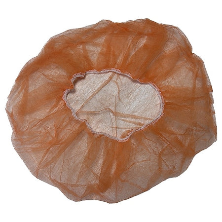 Bouffant Cap, Polypropylene, 21 in Dia., Orange, 100 PK