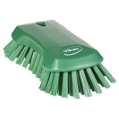 Scrub Brush, Stiff, 7 1/2 in L Handle, 9 1/8 in L Brush, Green, Polypropylene, 9 1/8 in L Overall